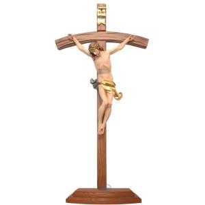 Standing crucifix - Christ's body with curved carved cross and base