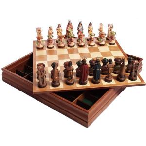 Schachspiel 9 cm mit Holzschachkassette