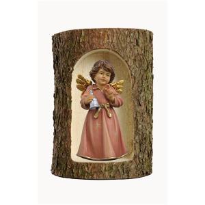 Bell angel, stand. with bell in a tree trunk