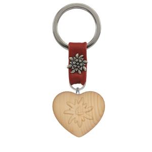 Heart keychain with edelweiss leather decor