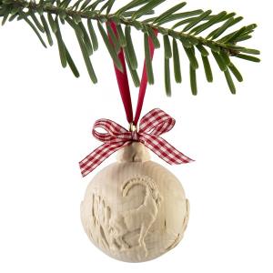 Christmas ball in swiss pine with ibex
