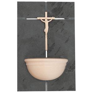 Holy water font of Slate stone with Crucifix