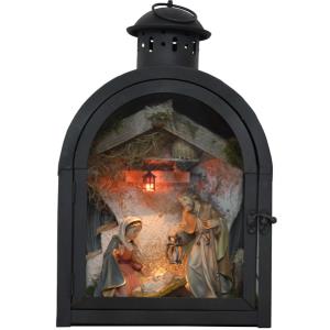 Metalllaterne mit Stall und Hl. Familie B 14cm