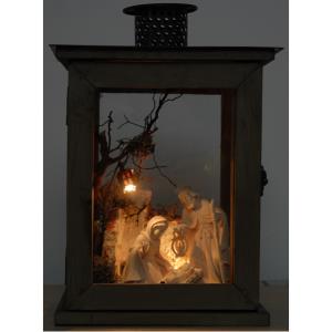 Holzlanterne Led mit Hl. Fami. Bethlehem 10cm