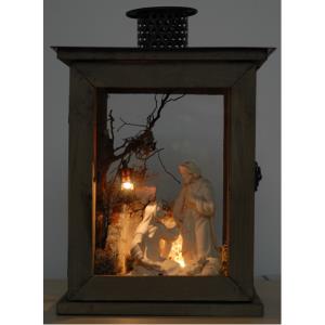 Holzlanterne Led mit Hl. Familie Salcher 13cm