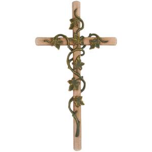 Cross with ivy  tendril in wood