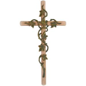 Kreuz mit Efeuranken, Holz geschnitzt