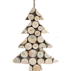 Albero scolpito con rondelle di legno
