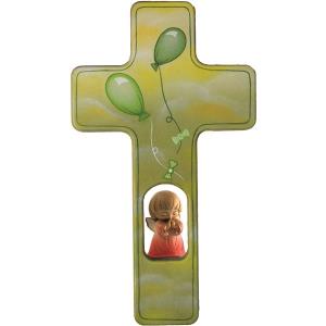 Kreuz grün+BOX+Engel und grüne Luftballons