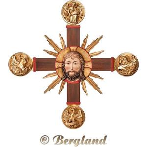 Kreuz mit Evangelisten, Christuskopf und Strahlen