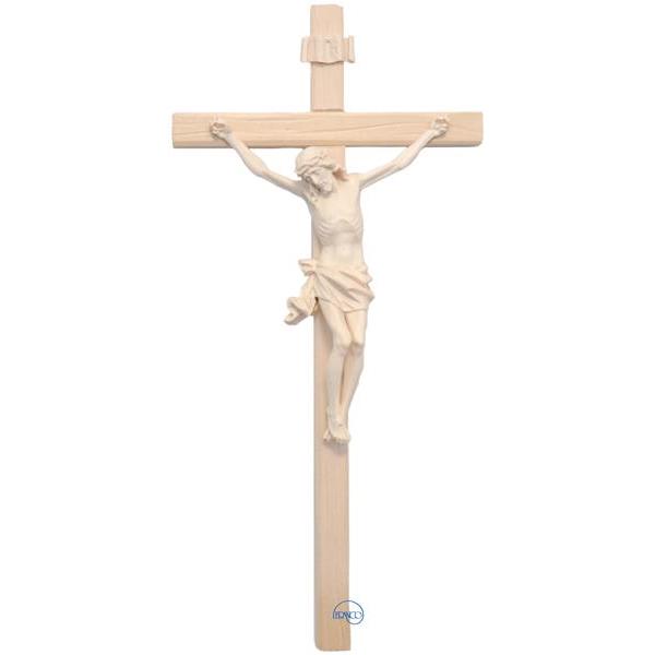 Kruzifix - Korpus mit geradem geschnitzten Kreuz - natur