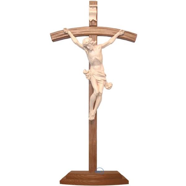 Stehkreuz - Korpus mit gebogenem geschnitzten Kreuz und Sockel - Gewachst 