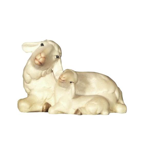 Schaf liegend mit Lamm schlafend - lasiert