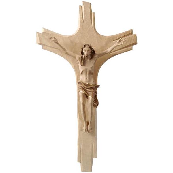 Kruzifix mit Strahlenkreuz - Christi Auferstehung - gebeizt mit Goldrand