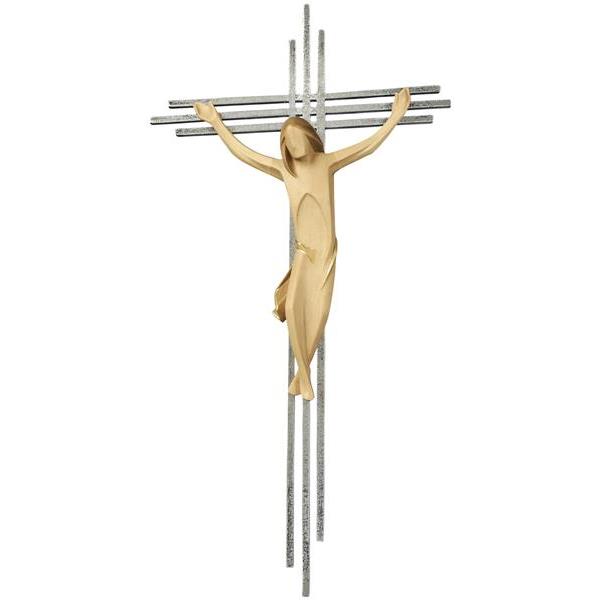Kruzifix einfach mit Stahlbalken 3Fach - gebeizt mit Goldrand