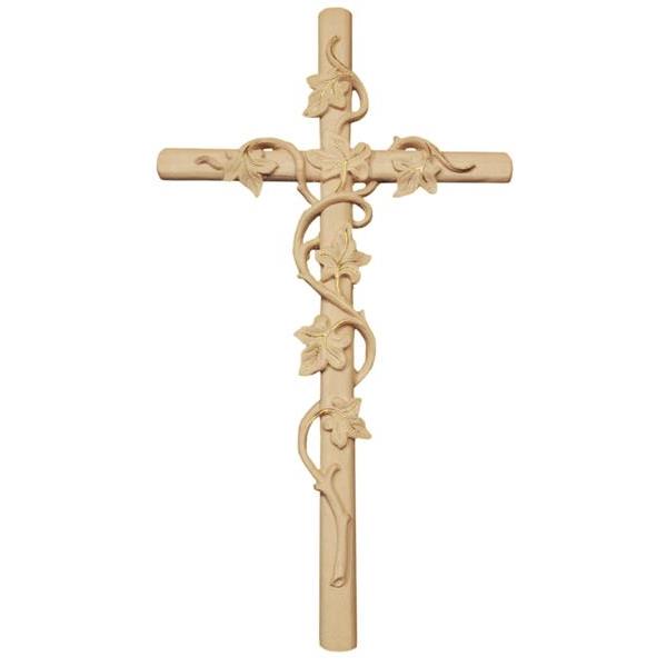 Kreuz mit Efeuranken, Holz geschnitzt - natur