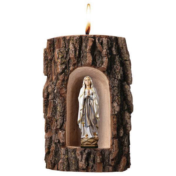 Madonna Lourdes in Grotte Ulme mit Kerze - color