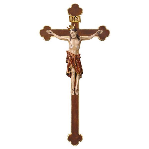 Kruzifix Romanisch mit Krone - Barockbalken - Echtgold Antik
