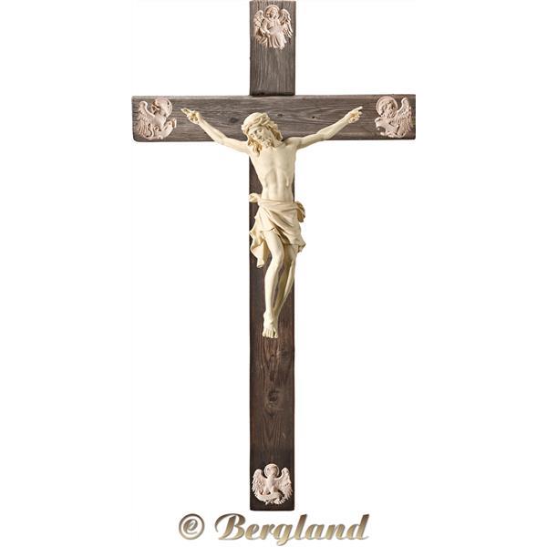 Corpus Pisa auf Kreuz "Altes Holz" mit Evangelisten - natur